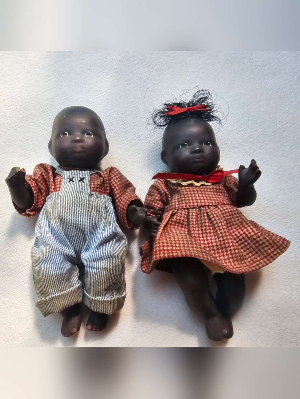 Vintage-Style Black Baby Doll Pair in Red Plaid Clothing